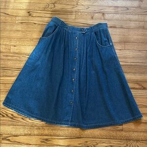 Vintage Sasson Blue A-Line Midi Skirt with Button Detail